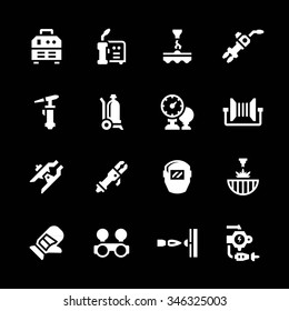 Set icons of welding isolated on black. Vector illustration