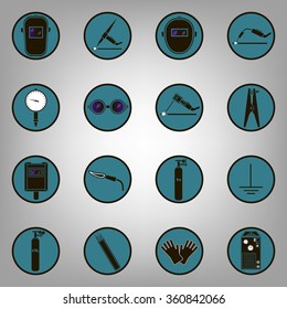 Set icons of welding isolated on black. Vector illustration