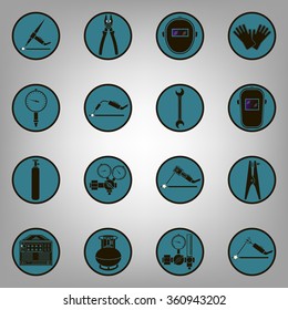 Set icons of welding isolated on black. Vector illustration
