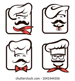 set of icons with whiskered chefs