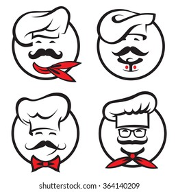 set of icons with whiskered chefs