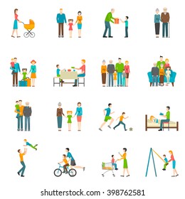 Set of icons with white background depicting moments of happy family life vector illustration