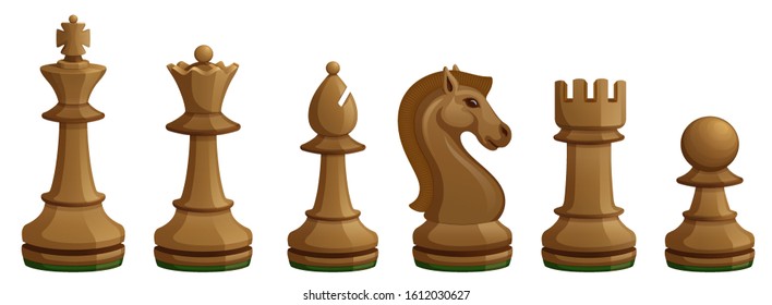 Set of icons of White Chess pieces. Vector illustration of Pawn, Knight, Horse, Bishop, Elephant, Rook, Queen, King isolated on the white background.