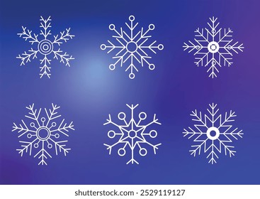 Un conjunto de iconos con copos de nieve blancos. Ilustración vectorial, colección de copos de nieve sobre un hermoso fondo