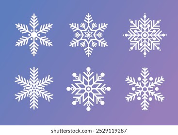 A set of icons with white snowflakes. Vector illustration, collection of snowflakes on a beautiful background