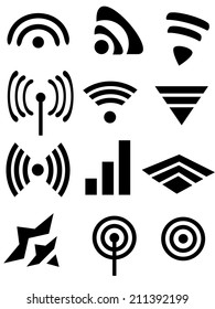 Set of icons WiFi with the logo of various shapes on a white background
