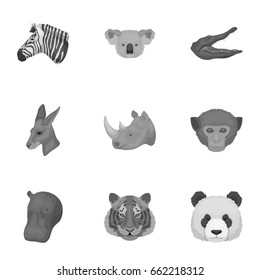 A set of icons of wild animals. Predatory and peaceful wild animals.Realistic animal icon in set collection on monochrome style vector symbol stock illustration.