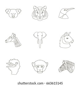 A set of icons of wild animals. Predatory and peaceful wild animals.Realistic animal icon in set collection on outline style vector symbol stock illustration.