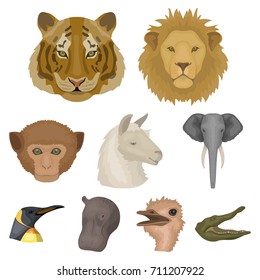 A set of icons of wild animals. Predatory and peaceful wild animals.Realistic animal icon in set collection on cartoon style vector symbol stock illustration.