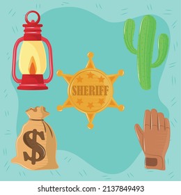 set icons of wild west cartoon