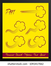 Set of icons wind, speed, movement, cloud. For your design and work with text. Vector objects are grouped, isolated and convenient in use. Colorful hand drawn stock illustration.