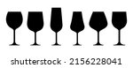 Set icons with wine glasses. Black silhouette with types wine glasses. Vector 10 EPS.