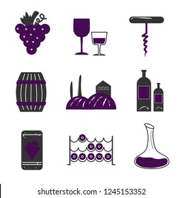 Set icons wine grey and purple wine waiter
