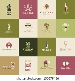 Set of icons for wine, wineries, restaurants  and wine shops