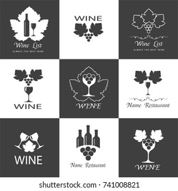 Set of icons for wine, wineries, restaurants and wine shops.
