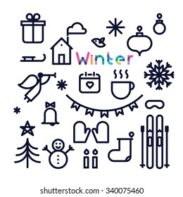 set of icons winter