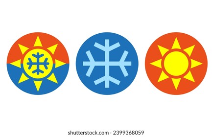 Set of icons of winter, summer and and all weather and any season. Sun and snowflake symbols and all-season sign.