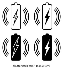 Set icons wireless battery charging, vector Qi standard wireless power transmission for battery