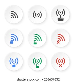 Set of icons of wireless connections. Open status, private and no connection WiFi icons.