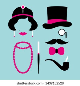 Set Icons Woman And Man Twenties Pink And Turquoise