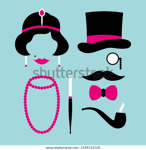 Set Icons\
Woman And Man Twenties Pink And\
Turquoise