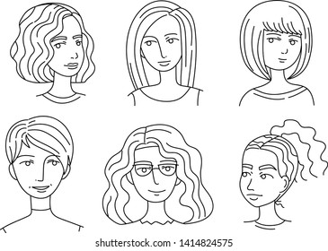 
set icons women hand drawing