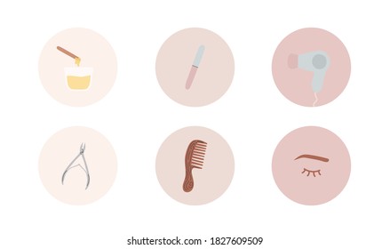 Set of icons for women. Personal care. Vector illustration suitable for social media stories.