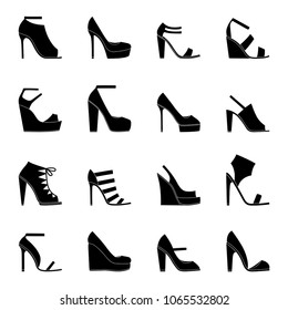 Set of icons of women's shoes, vector illustration