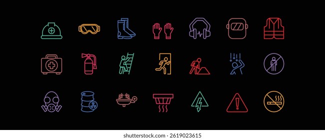 Set of icons for Work Safety. Editable stroke. Vector illustration