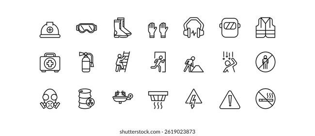 Set of icons for Work Safety. Editable stroke. Vector illustration
