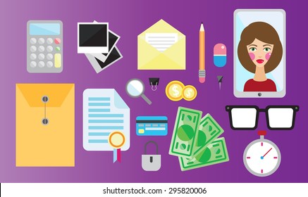A Set of Icons Work Space Products and Mock-Ups Vector Art 