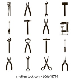 Set Icons of the working tool isolated on white background. Vector illustration