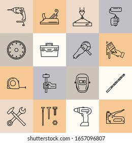 Conjunto de iconos de herramientas de trabajo para constructores en un estilo lineal.