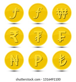 A set of icons of the world currencies isolated on a light background. Vector.