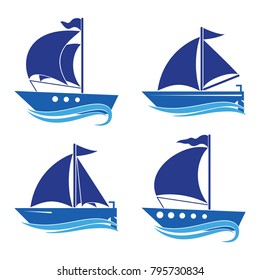 A set of icons of yachts. Decor for your ideas. Vector.