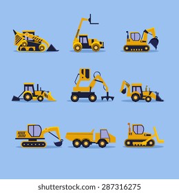 Set icons yellow tractors vector illustration isolated 