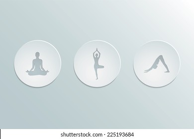 Set of icons yoga asanas. Cut-out paper Design.  Flat design. Vector illustration.