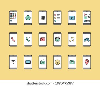 A set of icons for your phone and app.
There are icons for email, phone, shopping, payment, data, camera, music, video, chat, social networking, etc.