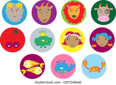 Set of icons with zodiac signs. Stock vector illustration