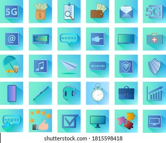 Set of icons.A set of colorful flat business icons in a modern style with a shadow.Isolated on a white background.You can use it for web design.Flat vector illustration.