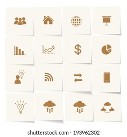 Set Of Icons-note Pad. Set Of Vector Adhesive Note With Icons About Buisness ,communication ,technology.