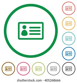 Set of ID card color round outlined flat icons on white background