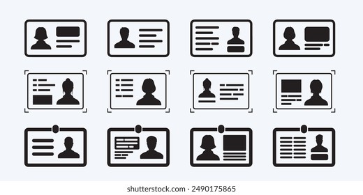 set of id card icons. personal id. citizen identity card sign. driving license. voter id card. entry card symbol.