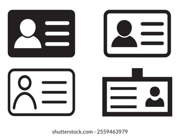 set of id card icons. personal id. citizen identity card sign. driving license. voter id card. entry card symbol. photo-id sign. outlined vector illustration