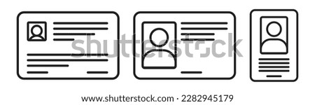 set of id card icons. personal id. citizen identity card sign. driving license. voter id card. entry card symbol. photo-id sign. outlined vector illustration