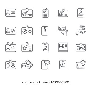 Set of id card Related Vector Line Icons. Includes such Icons as ID, badge, identity, passport, document and more.