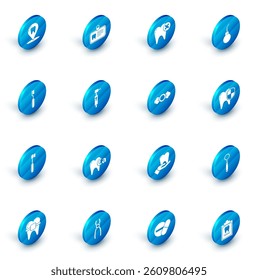 Set Id card with tooth, Tooth caries, Enema pear, Toothbrush, drill, Dental protection and Candy icon. Vector