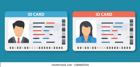 Set Id Card vector illustration. ID card or Car driver license with man and woman photo.