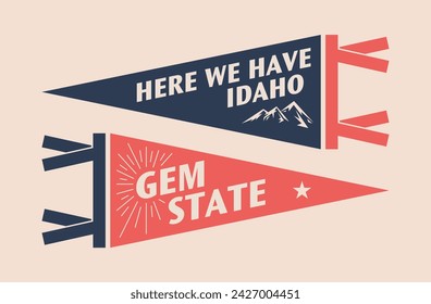 Conjunto de banderines de Idaho. Bandera gráfica retro vintage, banderín, estrella, signo, símbolos de Estados Unidos. Estado de gema.