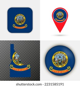 Set of Idaho state flag. Vector illustration.